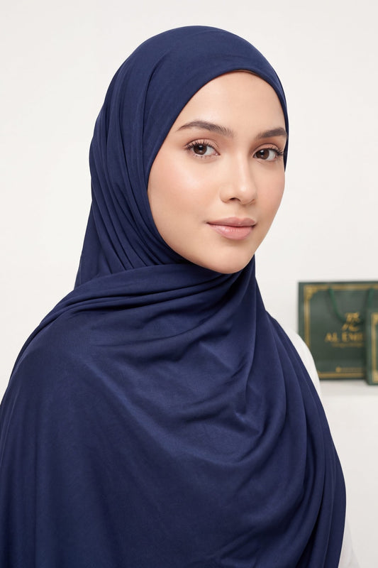 Navy plain liquid jersey hijab by Al Emira