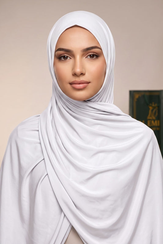 White plain liquid jersey hijab by Al Emira