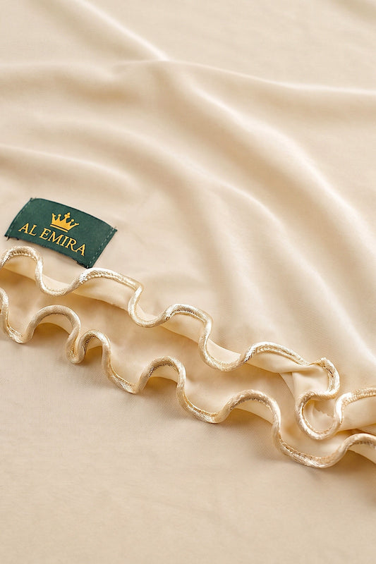 Al Emira Ivory Satin Ripple hijab in a jersey, polyester and nylon blend