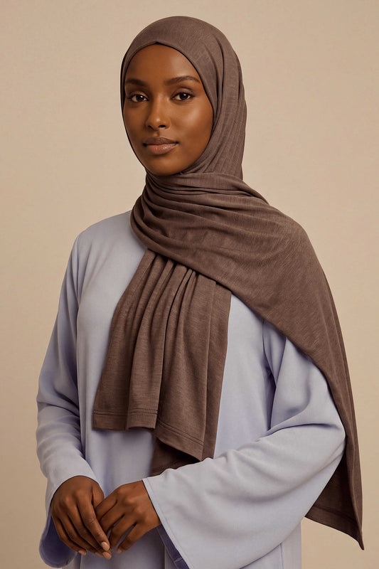 Truffle Silora cotton jersey hijab by Al Emira