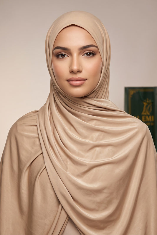 Nude Almond plain liquid jersey hijab by Al Emira