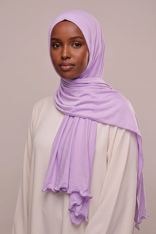 Lilac Satin Ripple liquid jersey hijab by Al Emira