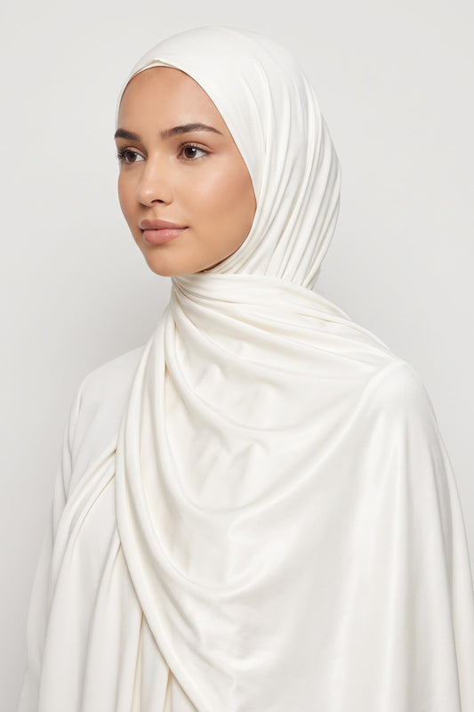 Milk White plain liquid jersey hijab by Al Emira