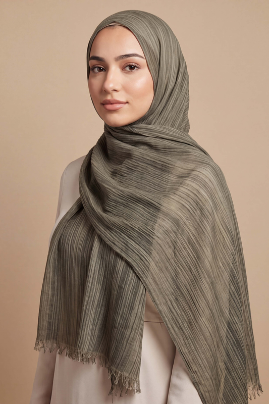 Another view of the Olive Mist Textured Lines hijab