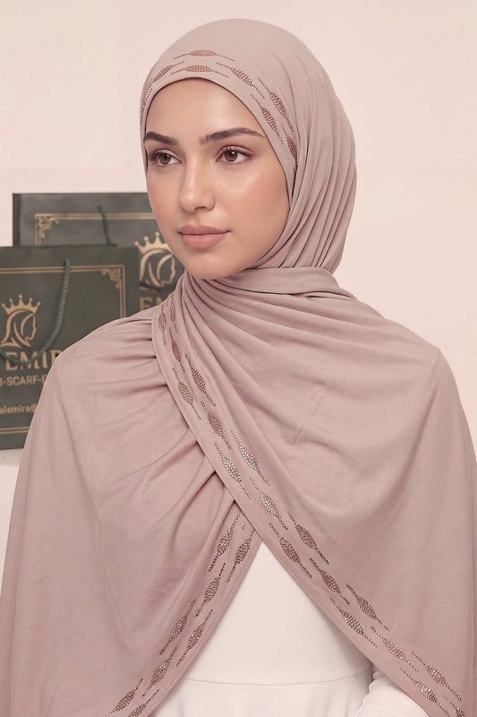 Rose Beige Stardust Trail liquid jersey hijab by Al Emira