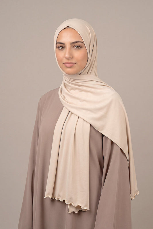 Champagne Satin Ripple liquid jersey hijab by Al Emira