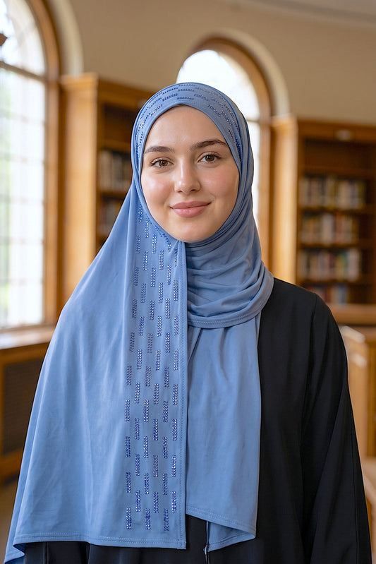 Cornflower Rainfall liquid jersey hijab, view 3