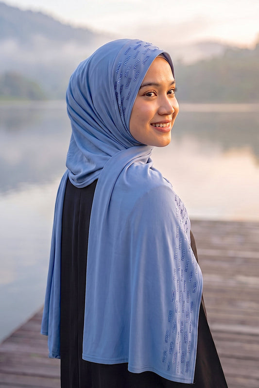 Cornflower Rainfall liquid jersey hijab by Al Emira