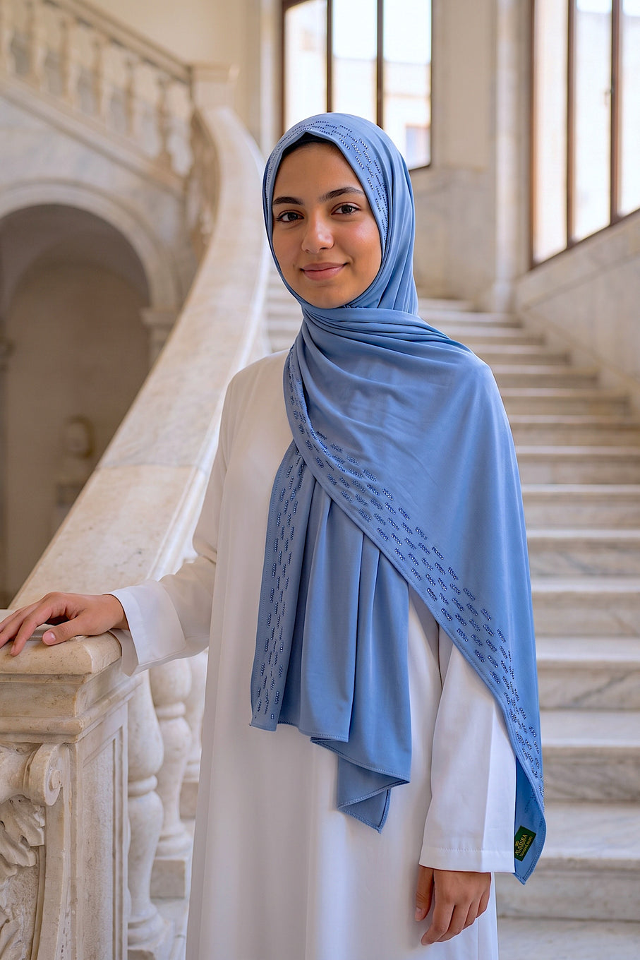 Cornflower Rainfall liquid jersey hijab, view 5