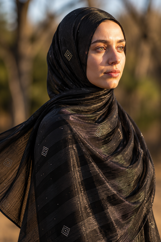 Black chiffon hijab with diamanté stones by Al Emira