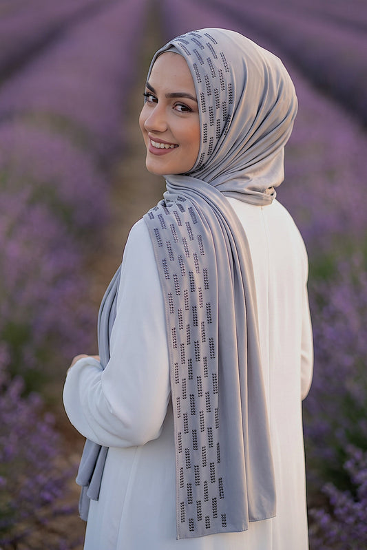 Pewter Rainfall liquid jersey hijab, view 3
