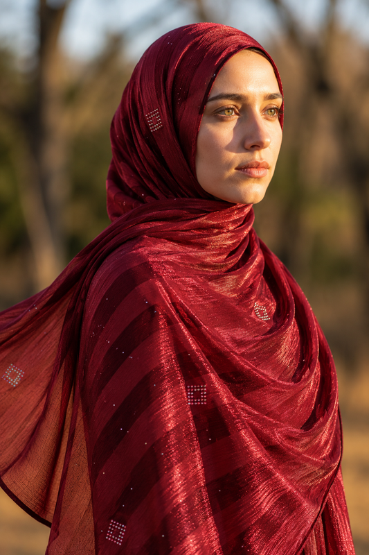 Wine chiffon hijab with diamanté stones by Al Emira