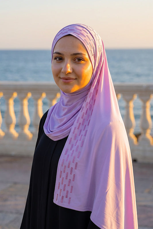 Lilac Rainfall liquid jersey hijab, view 3