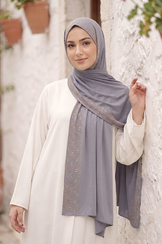Pewter Cascade liquid jersey hijab by Al Emira