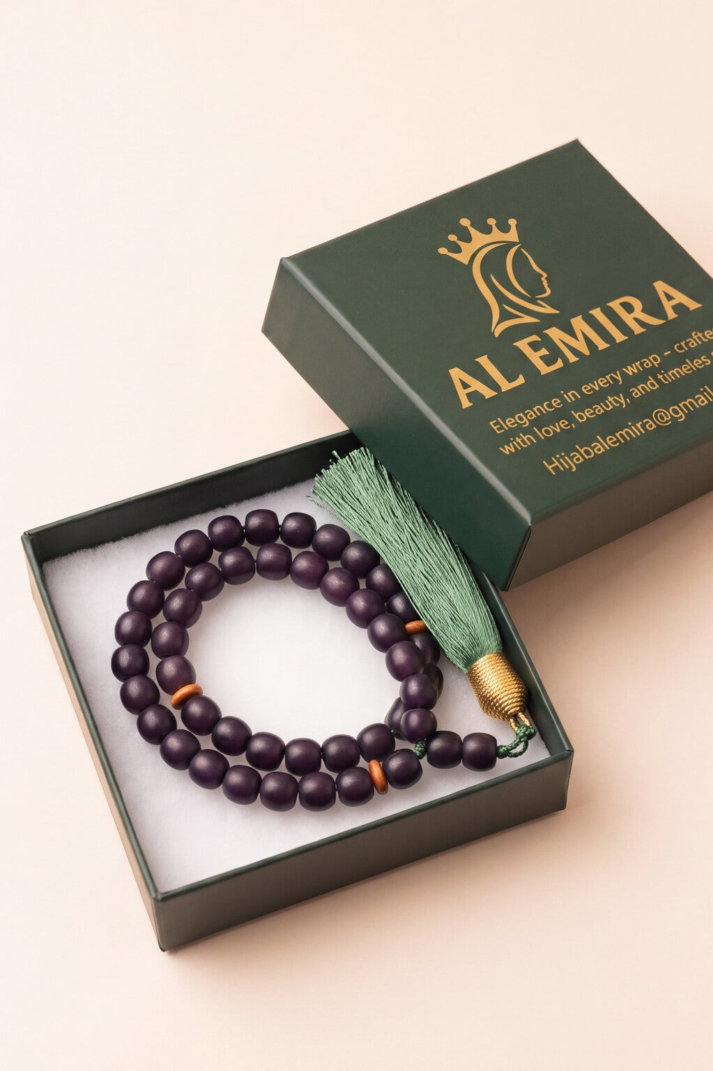 Amethyst tasbih prayer beads, alternate view