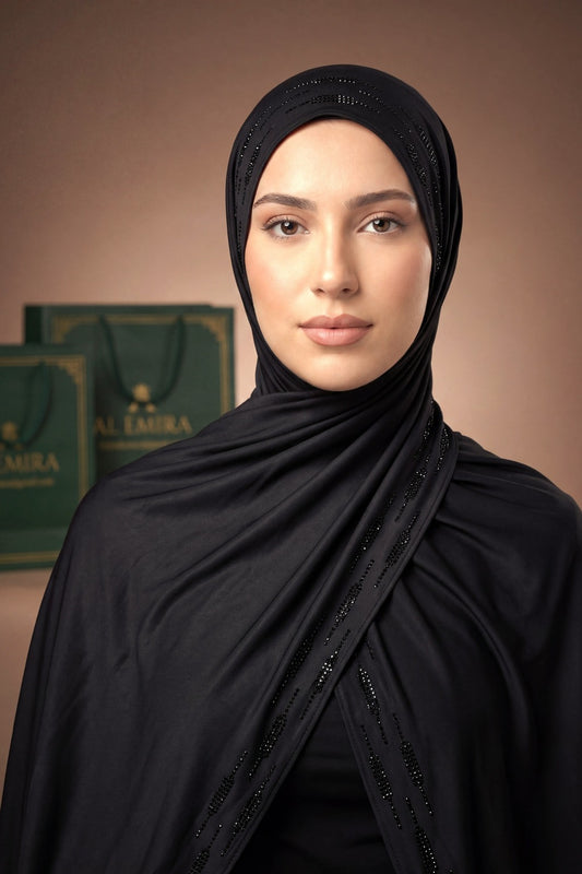 Noir Stardust Trail liquid jersey hijab by Al Emira