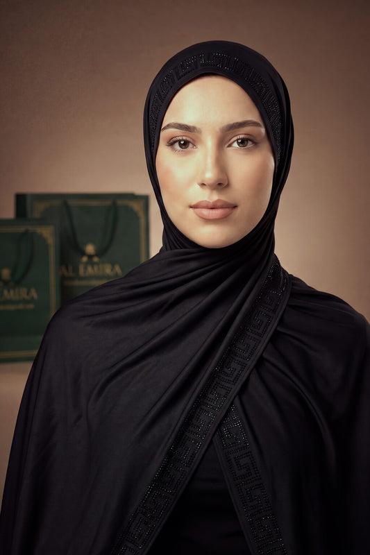 Noir Greek Keys Edition liquid jersey hijab by Al Emira