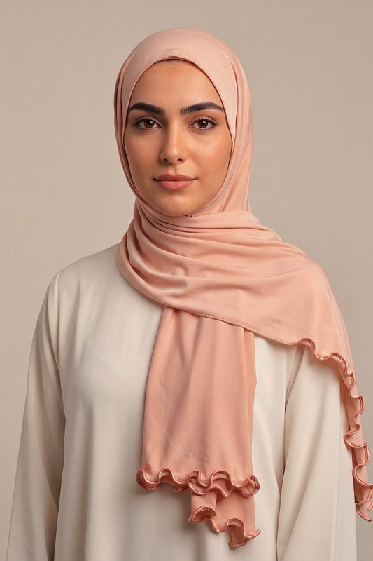 Peach Satin Ripple liquid jersey hijab by Al Emira