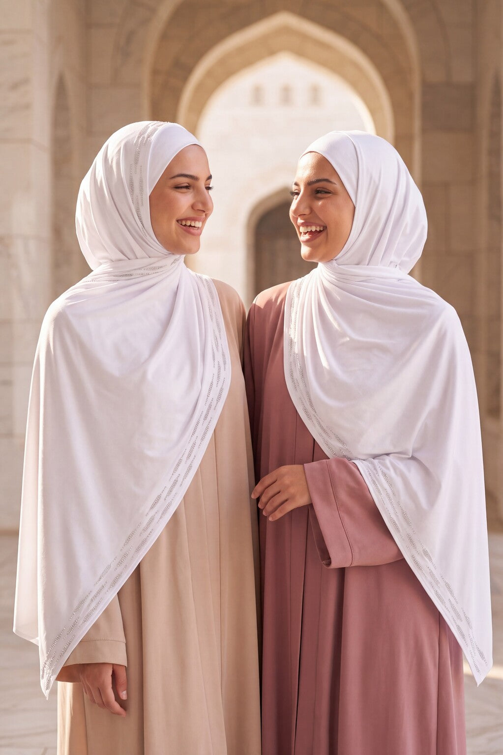 Al Emira Baby White Stardust Trail hijab in a jersey, cotton and silk blend