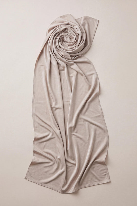 Beige Sandstone Plain Edition liquid jersey hijab in a jersey, cotton and silk blend