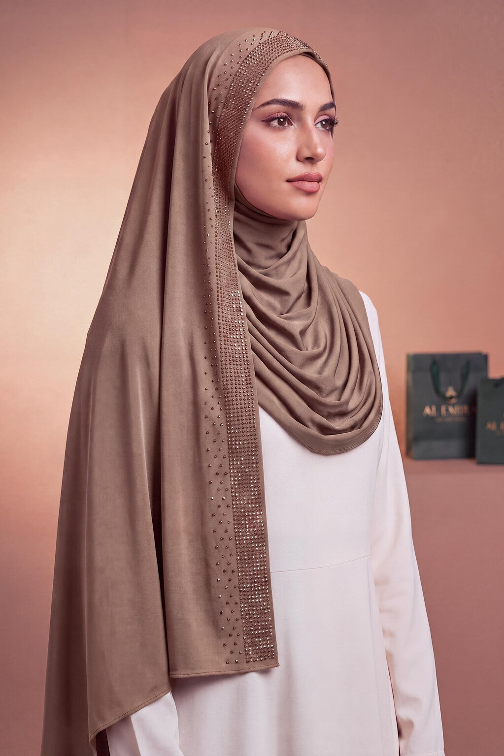 Chai Rhinestone liquid jersey hijab by Al Emira