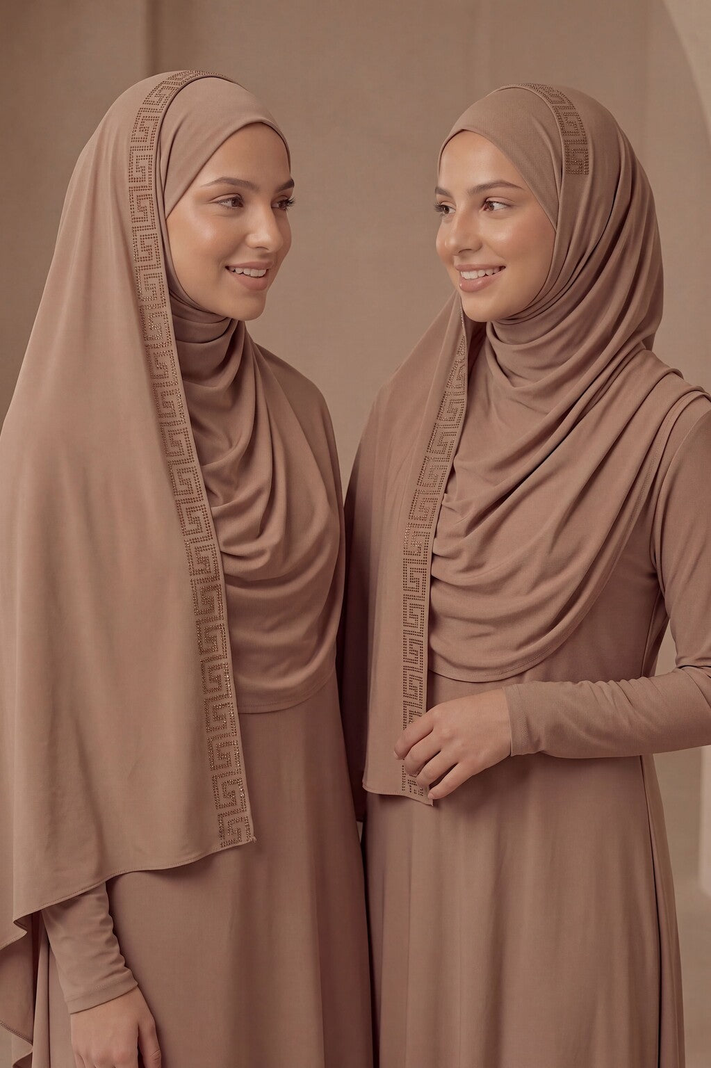 Al Emira Chai Greek Keys hijab in a jersey, cotton and silk blend