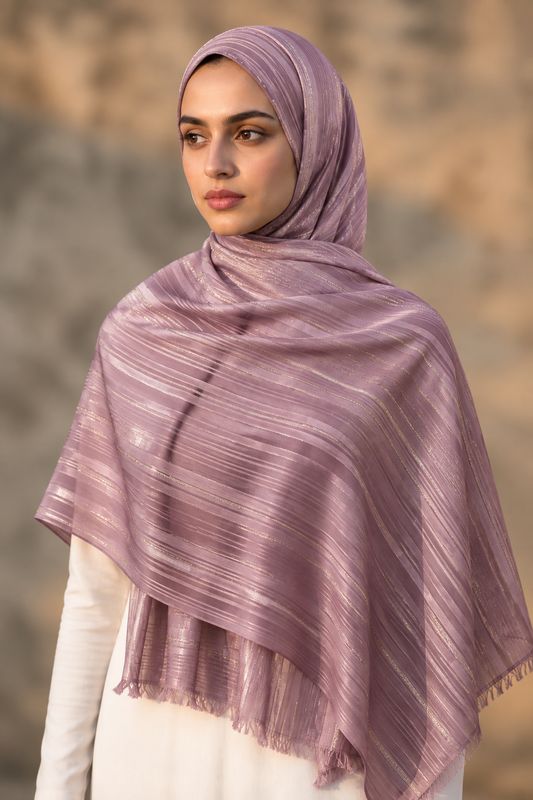Lilac chiffon hijab with tone-on-tone stripes by Al Emira