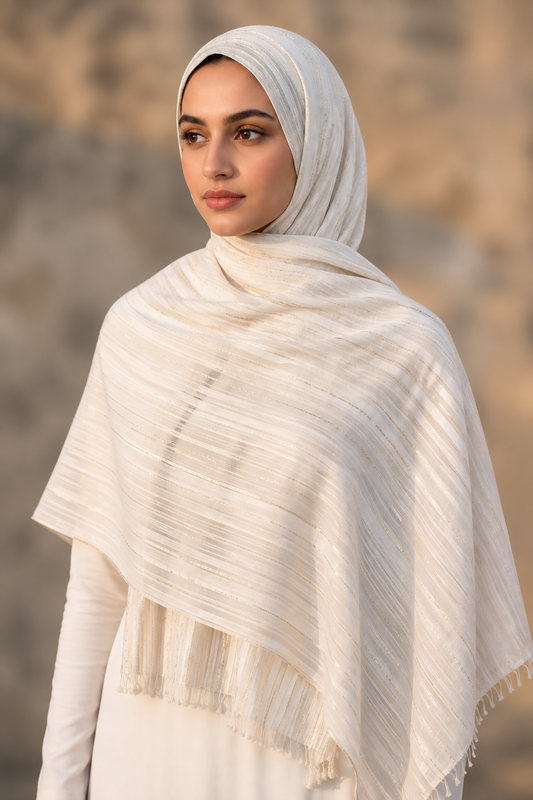 White chiffon hijab with tone-on-tone stripes by Al Emira