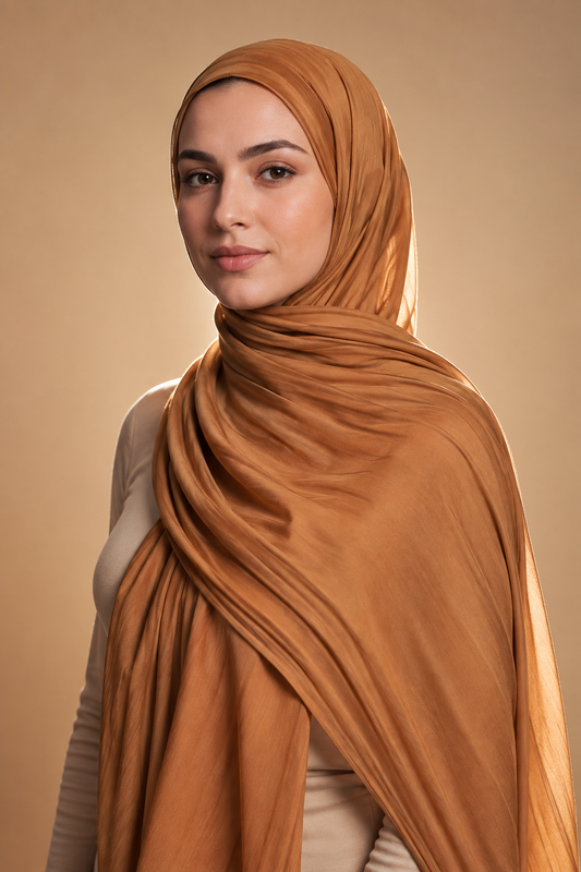 Brown soft stretch jersey hijab by Al Emira