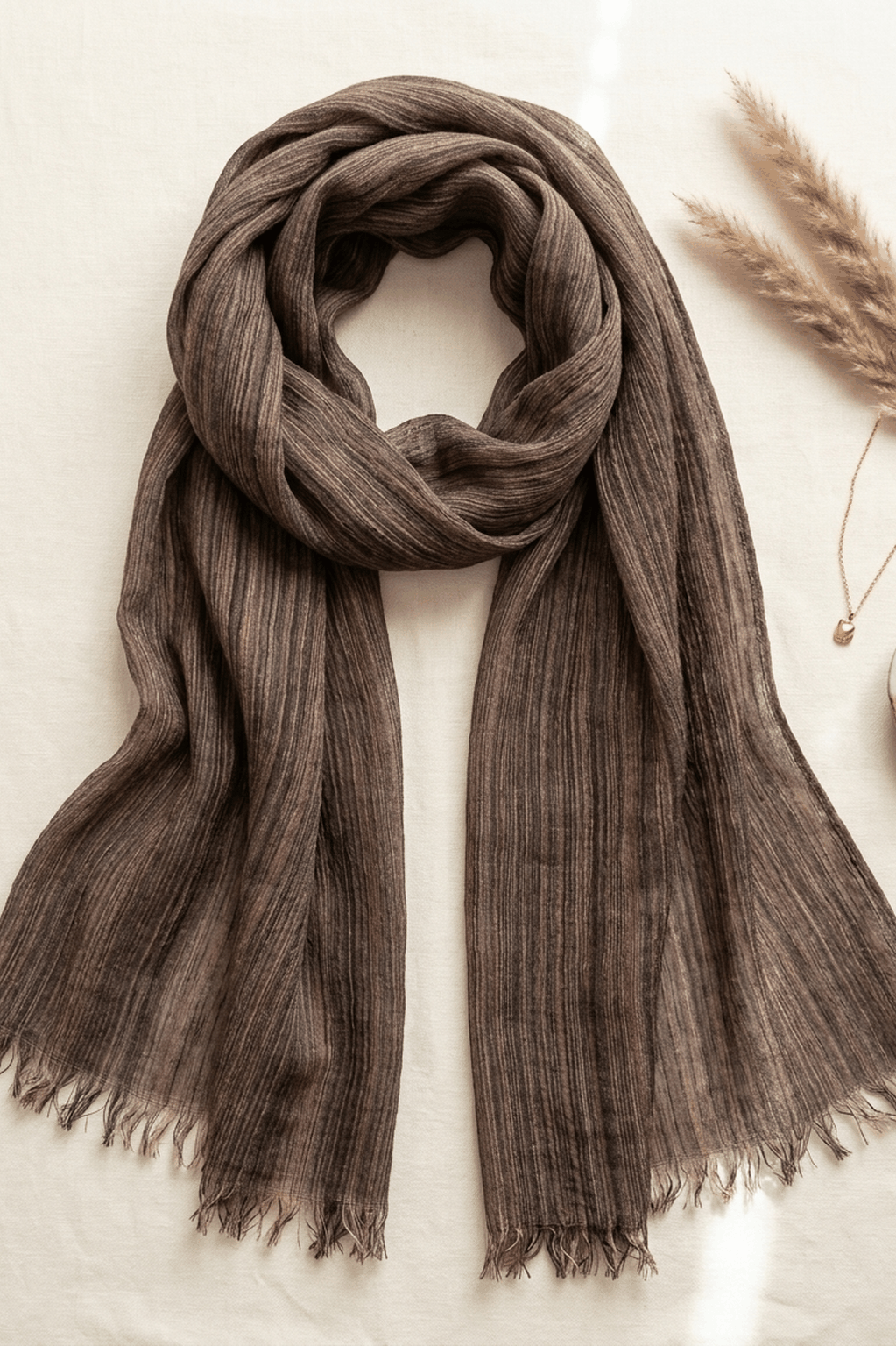 Dark brown modal hijab with fine textured lines, 190 x 85cm