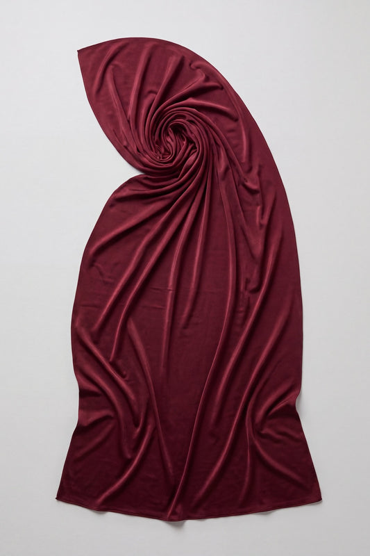 Oxblood Plain Edition liquid jersey hijab in a jersey, cotton and silk blend