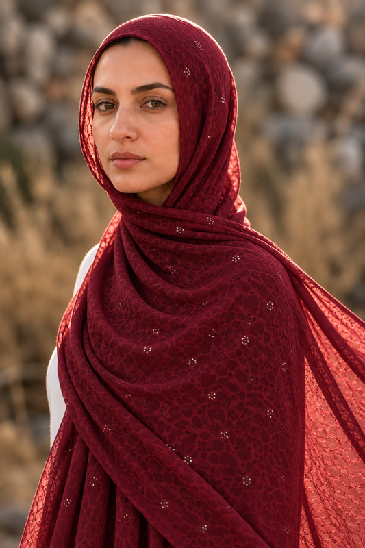 Wine leopard print chiffon hijab by Al Emira