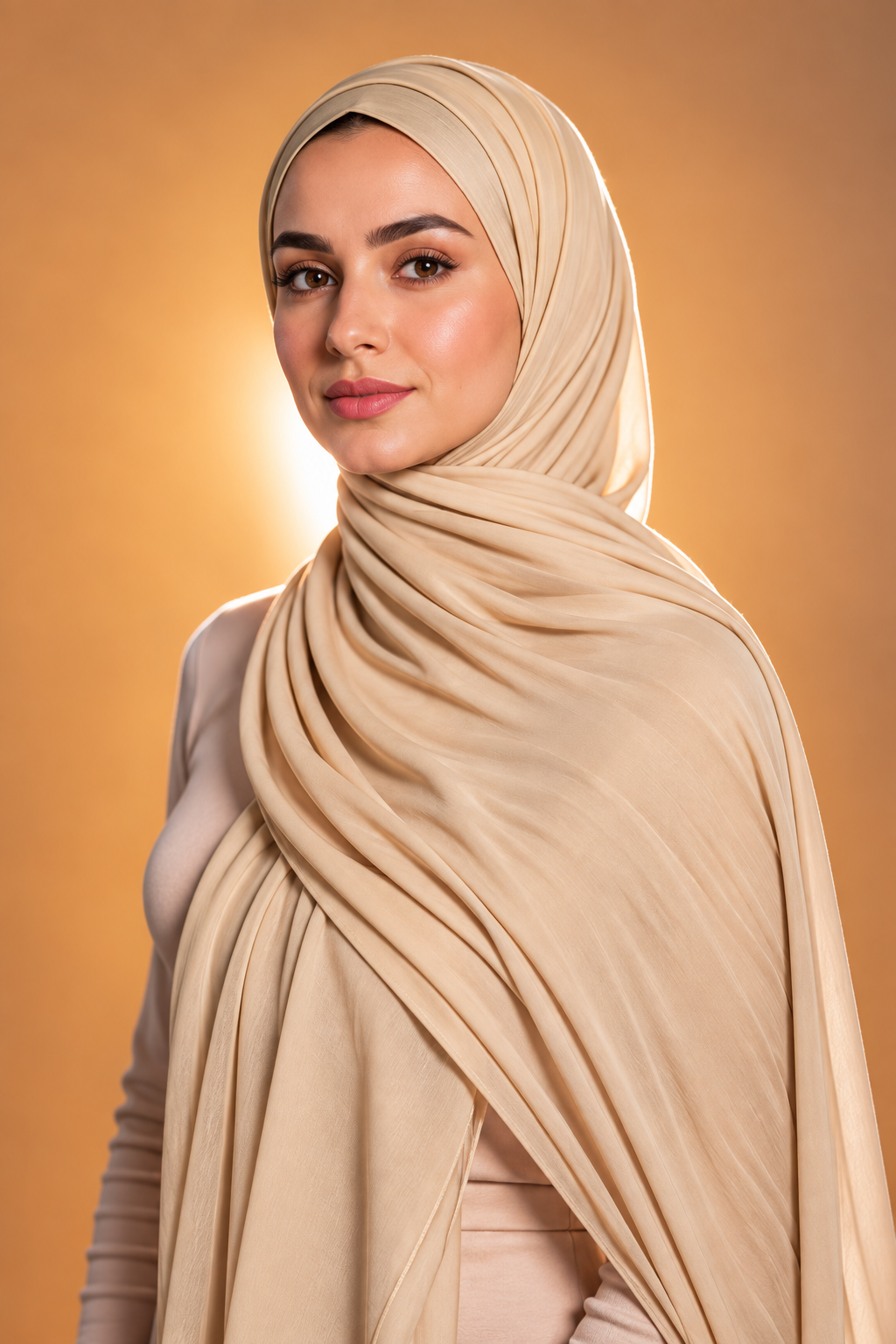 Beige soft stretch jersey hijab by Al Emira