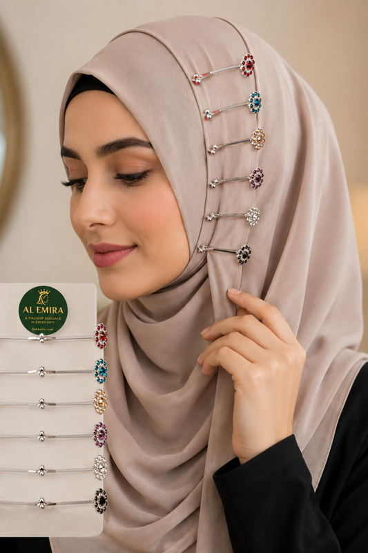 Al Emira crystal floral U-shape hijab clips, set of 12