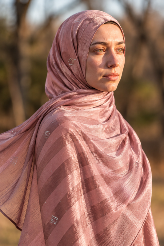 Pink chiffon hijab with diamanté stones by Al Emira