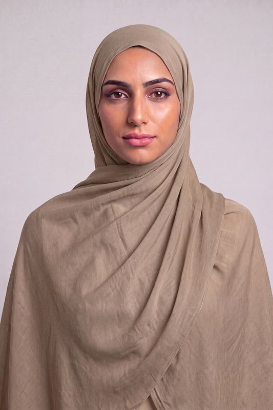 Coffee Single Stitch Thai Modal hijab by Al Emira