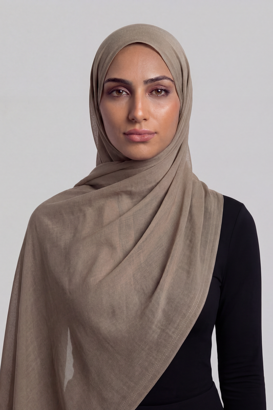 Desert Taupe Double Stitch Thai Modal hijab by Al Emira