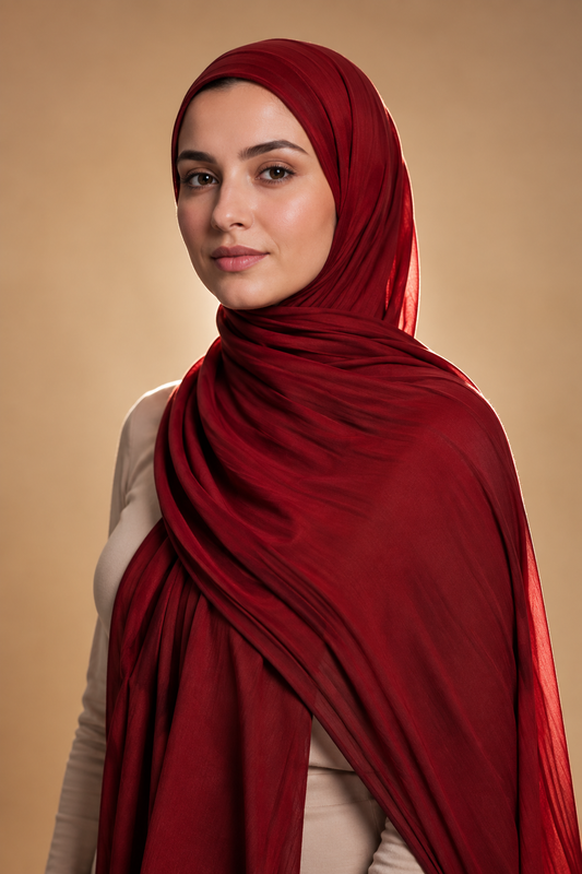Burgundy soft stretch jersey hijab by Al Emira
