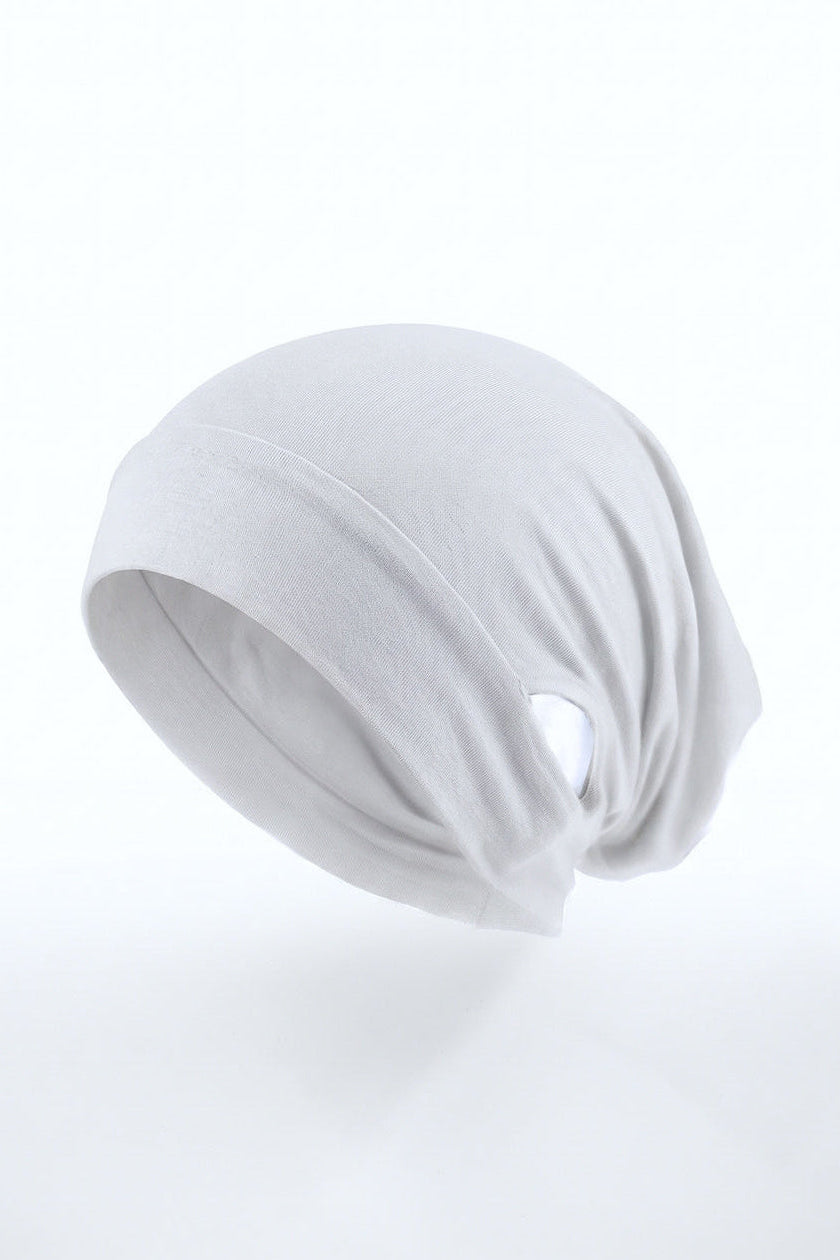 White ear free tube hijab under cap, second view