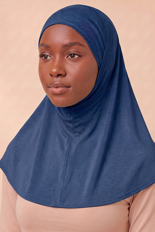 Navy adult full coverage hijab under cap