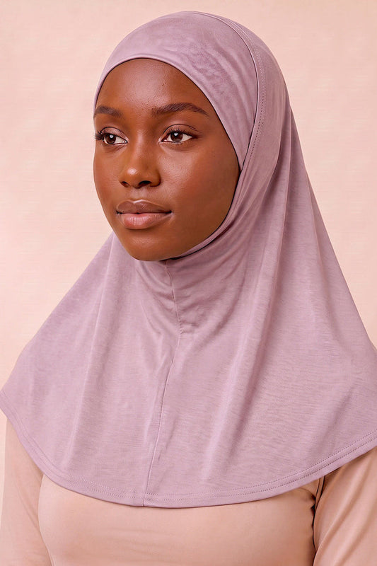 Mauve adult full coverage hijab under cap