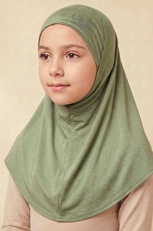Desert sage children's full coverage hijab under cap