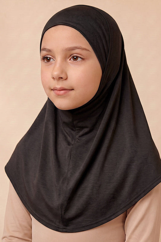 Black children's full coverage hijab under cap