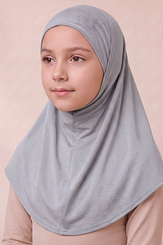Cloud grey children's full coverage hijab under cap