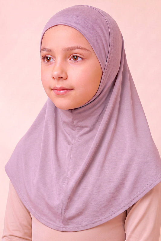 Mauve children's full coverage hijab under cap