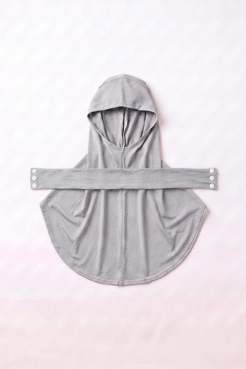 Cloud grey adult snap hijab under cap, second view