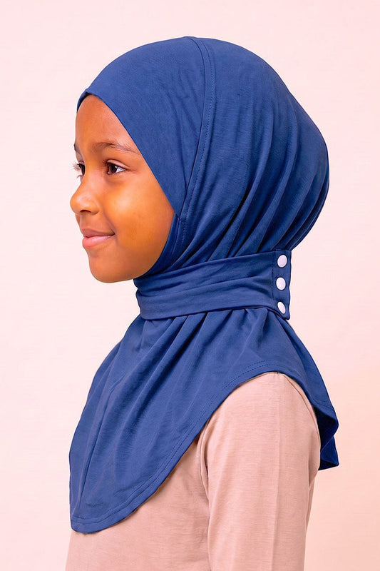 Navy children's snap hijab under cap