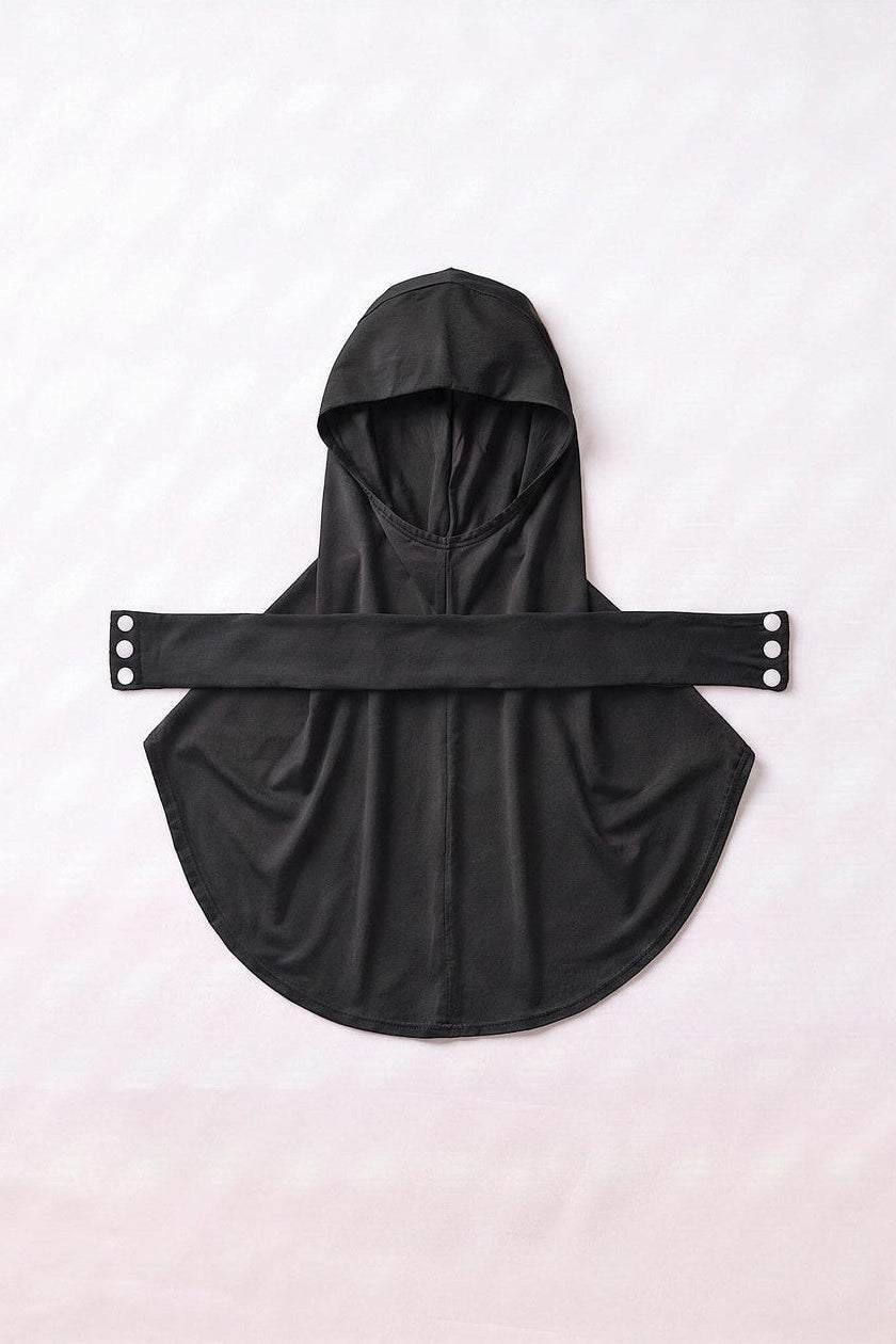 Black children's snap hijab under cap, second view