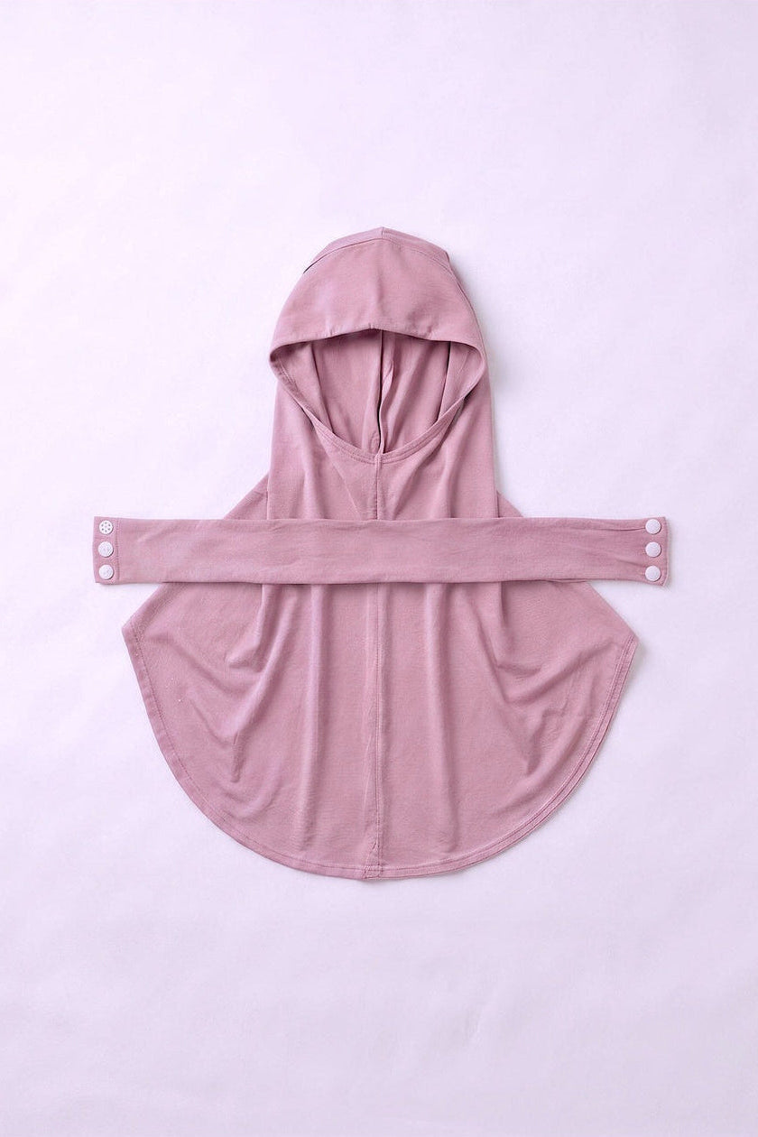 Mauve children's snap hijab under cap, second view