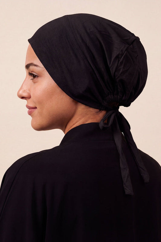 Black tie back hijab under cap